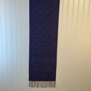 Vintage V. Fraas Cashmink Print Scarf Wrap Purple Black Swirl Fringed Warmth